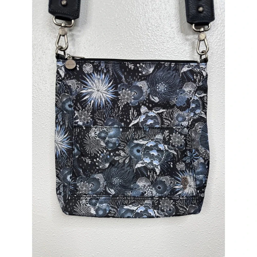 Sakroots Crossbody Bag Blue Sea Turtle Floral Print Coated Canvas Guitar‎ Strap